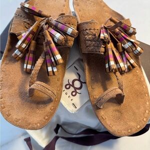 Elegant Tan Suede Sandals with Tassel Details